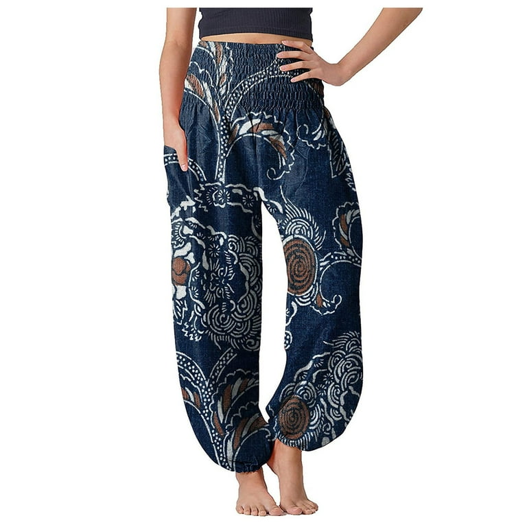 JDEFEG Extra Long Yoga Pants For Tall Women Comfy Women's Boho Pants Loose  Pajama Yoga Hippie Boho Pajama Pants Pants Pants Womens Relaxed Fit Yoga  Pants Polyester Blue M 