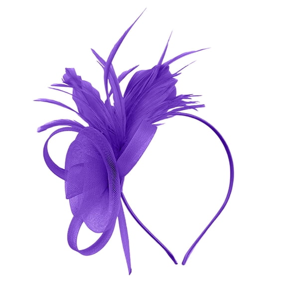 JDEFEG Fascinator for Women Flower Mesh Ribbons Feathers Headband Clip Tea Party Headwear for Girls Women Tulle Fascinators for Wedding Fancy Dress Tea Party Purple