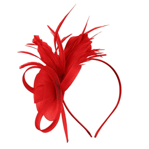 JDEFEG Fascinator for Women Flower Mesh Ribbons Feathers Headband Clip Tea Party Headwear for Girls Women Tulle Fascinators for Wedding Fancy Dress Tea Party Red