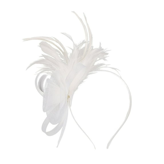 JDEFEG Fascinator for Women Flower Mesh Ribbons Feathers Headband Clip Tea Party Headwear for Girls Women Tulle Fascinators for Wedding Fancy Dress Tea Party White
