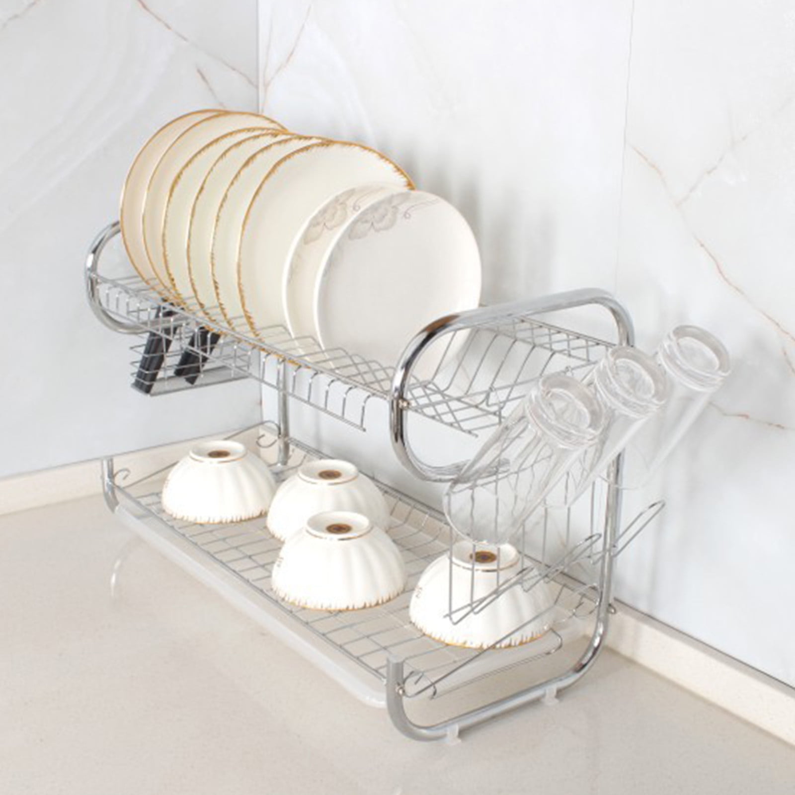 JDEFEG Flat Drying Rack Large 2Layer Rack Collection Dish Layer Shelf