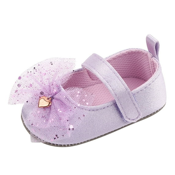 JDEFEG Girls Dress Shoes Summer Baby Walking Shoes Soft Sole Sandals Non Slip Breathable Single Shoes Mesh Bowknot First Walk Shoes Toddler Sandals Princess Shoes Purple Size 5.5
