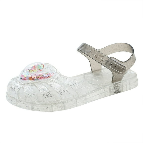 JDEFEG Girls' Sandals Jelly Shoes Soft Sole Non Slip Baby Sandals Close Toe Summer Casual Beach Shoes Princess Sandals Glitter Butterfly Baby Shoes Girls Silver Size 11
