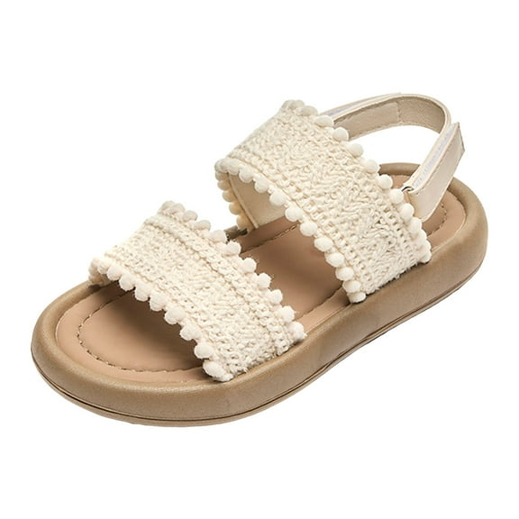 JDEFEG Girls Sandals Pu Leather Soft Open Toe Summer Sandals Bohemian Princess Flat Shoes Girls Beach Shoes Soft Soled Casual Shoes for Babies Kids Toddler White Size 11.5