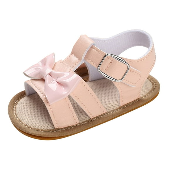 JDEFEG Girls' Sandals Soft Open Toe Summer Sandals Flower Princess Shoes Children Flat Bottom Light Buckle Cute Bow Comfortable Toddler Girls Shoes Pink Size 6
