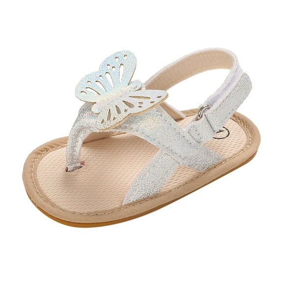 JDEFEG Girls' Sandals Summer Baby Walking Shoes Soft Sole Sandals Non Slip Breathable Girl Princess Toddler Shoes Butterfly Fashion Herringbone Sandals White Size 5