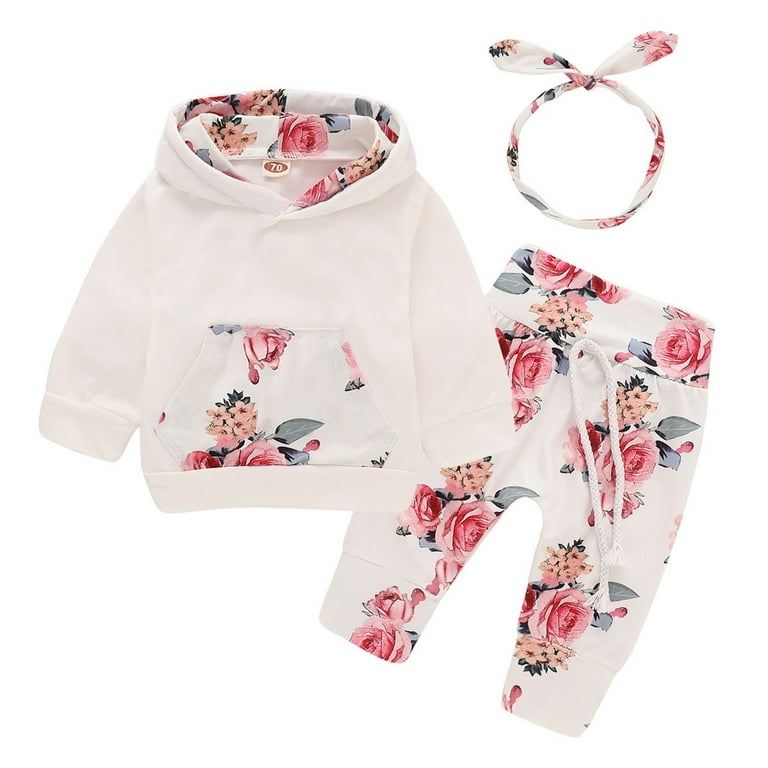 JDEFEG Grandma Baby Girl Clothes Toddler Baby Girls Clothes Floral Printed  Hooded Pullover Tops Pants with Headbands Outfits Set New Girl Set  Polyester White 70 