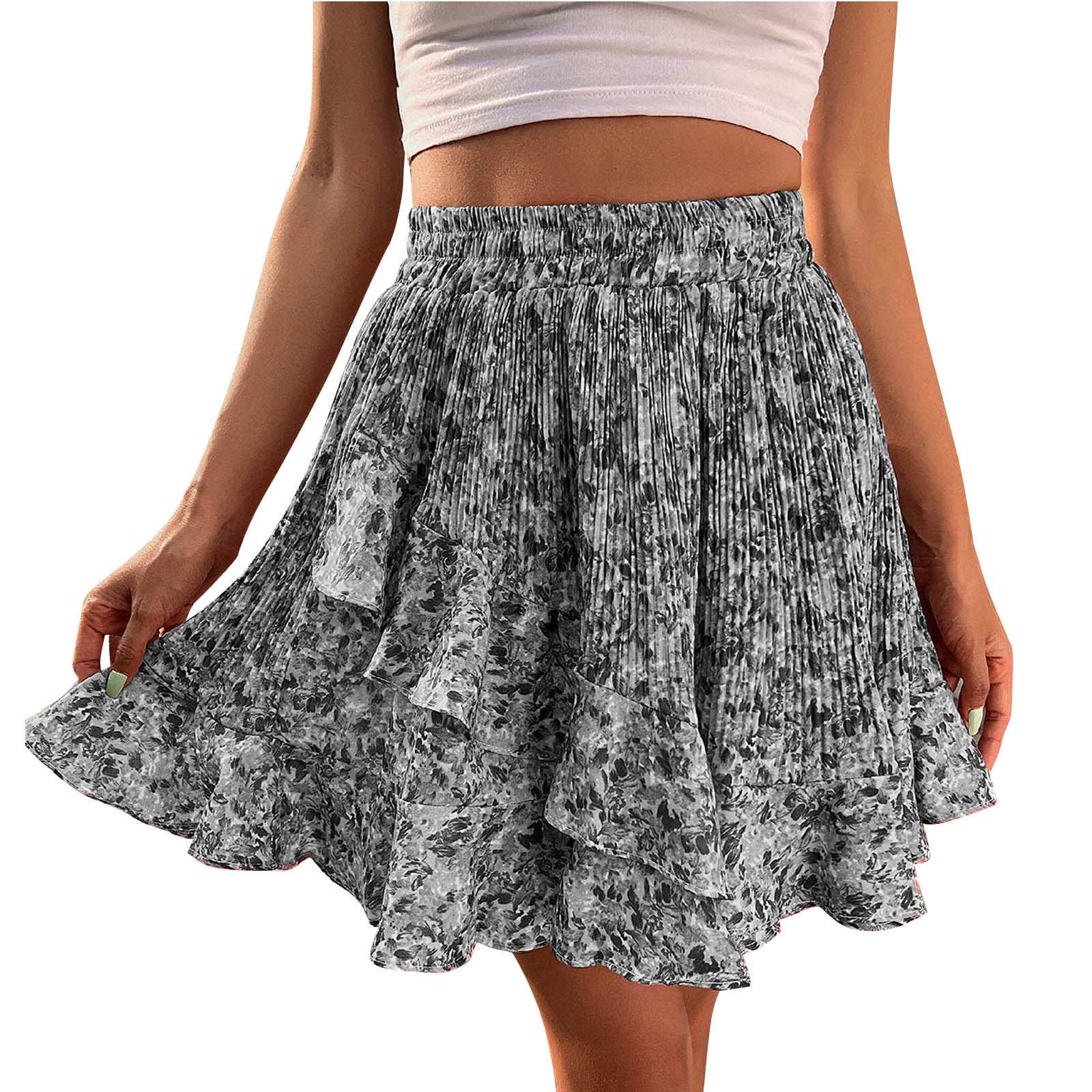 JDEFEG Hot Mini Skirt Women's Summer Empire Waist Ruffle JDEFEG Hot Mini Skirt Women's Summer Empire Waist Ruffle
