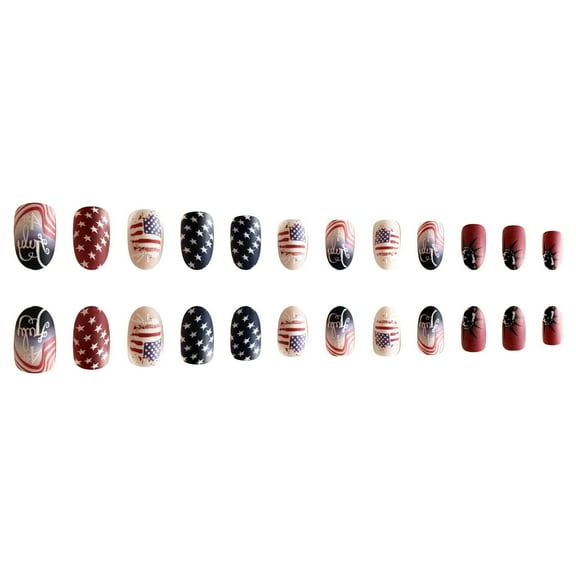 JDEFEG Independence Day Finished Nail Patch Five Manned Star Flag Lady Skin Tone Scrub Oval Nail Flake Long Lasting Nail Wraps Art Sets Red