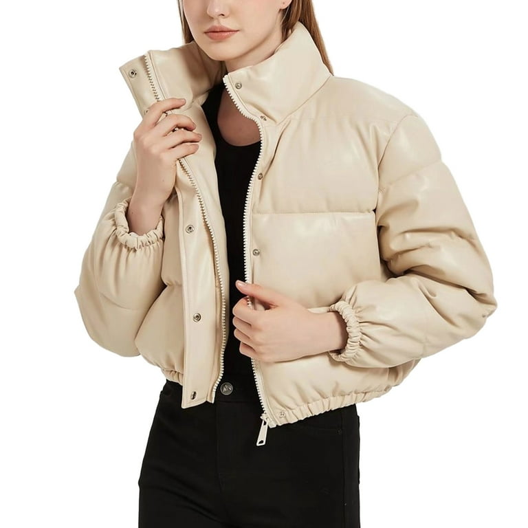JDEFEG Jacket for Women Plus Size Winter Clothes Jackets Women's Dyed  Jackets Casual Leather Cotton Jacket Leather Coat Women Mid Length Leather  White S 