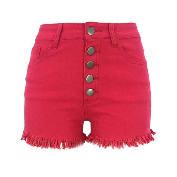 JDEFEG Jean Shorts for Women Skinny Stretchy Denim Shorts Casual Summer Distressed Short Jeans Ripped Stretchy Jean Shorts Mid Rise Denim Shorts with Pockets Red Size M