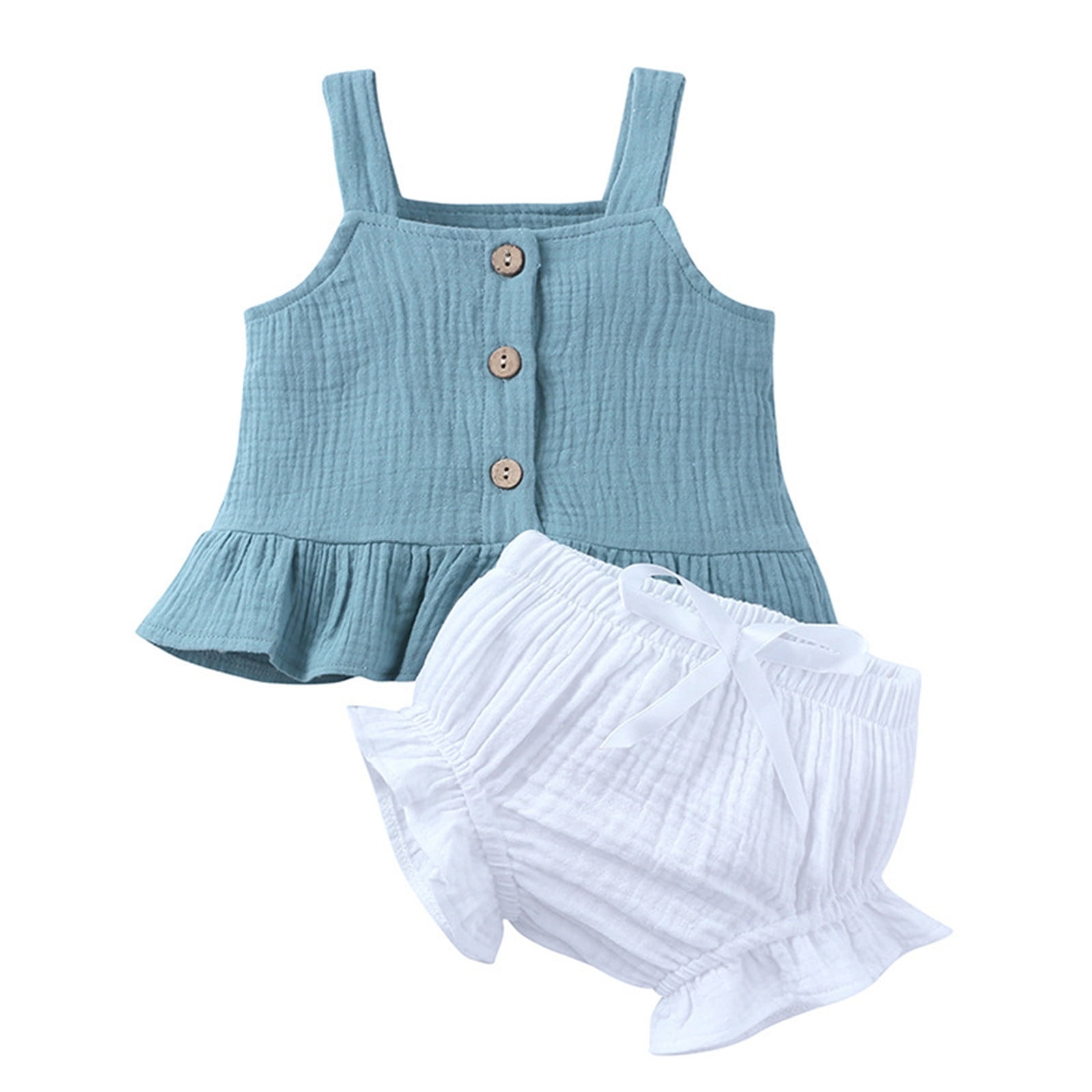 JDEFEG Kids Set Girl Clothes Baby Girls Cotton Linen Summer Ruffled ...