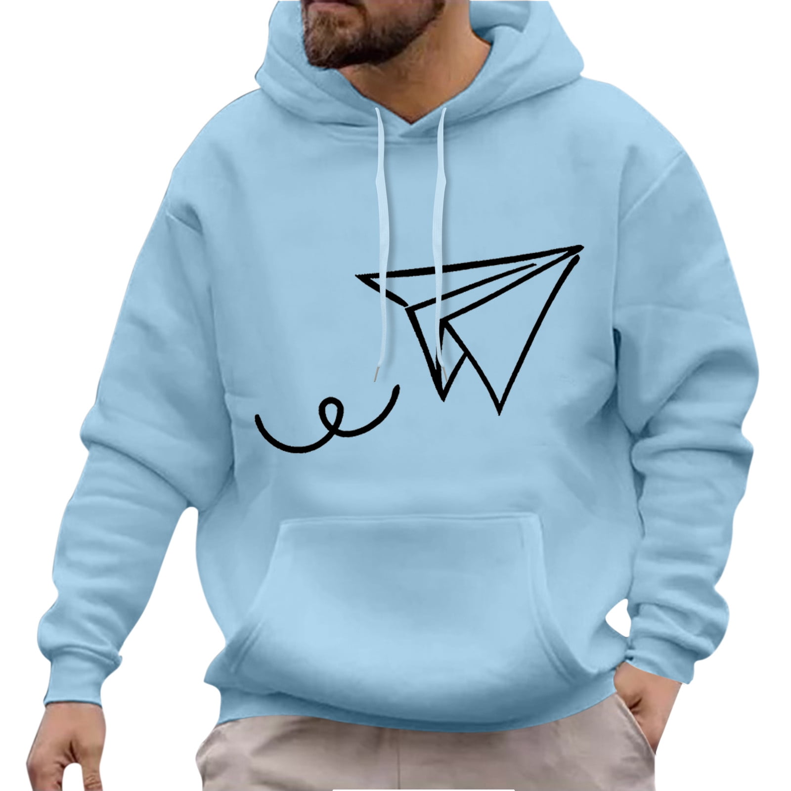 JDEFEG Large Tall Sweatshirts for Men Male Autumn Winter Casual Paper Plane Print Hoodies Long Sleeve Pocket Hooded Blouse Sweatshirts for Men Long Sleeve Polyester Light Blue Xxl Walmart