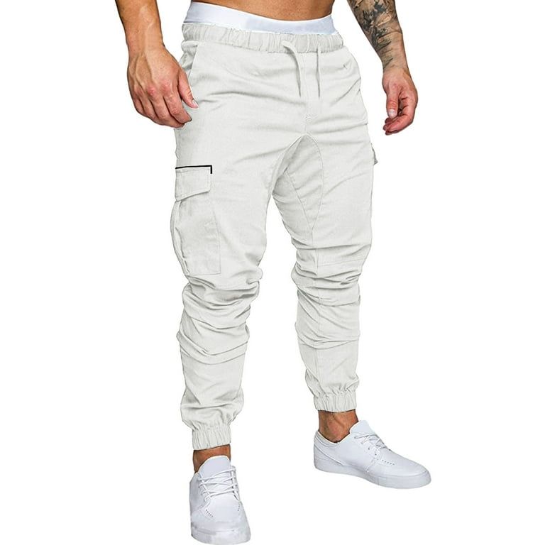 JDEFEG Lightweight Cargo Pants for Women Men Fashion Casual Short Trousers  Pure Colour Jean with Overalls Sport Pant Trouser Solid Fashion Trouser  Polyester,Cotton White Xxl 