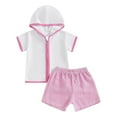 thumbnail image 1 of JDEFEG Little Boys Swimwear Summer Swim Cover up Towel Zipper Hooded Tops Seersucker T Shirt Shorts Set Baby Boy Girl Beachwear Bathing Suit Coverup Swimsuits Pink 6-12 Months, 1 of 6