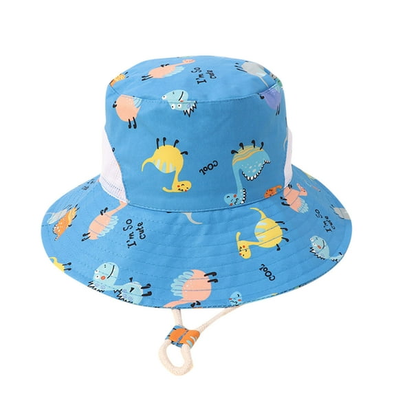 JDEFEG Little Girls Hat Kids Adjustable Chin Strap Sun Hats Summer Spring Sun Hat Cute Cartoon Outdoor Beach Bucket Cap and Kids Hat Cotton Blend Dark Blue