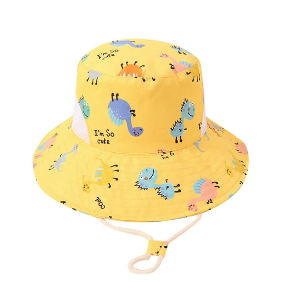 JDEFEG Little Girls Hat Kids Adjustable Chin Strap Sun Hats Summer Spring Sun Hat Cute Cartoon Outdoor Beach Bucket Cap and Kids Hat Cotton Blend Yellow