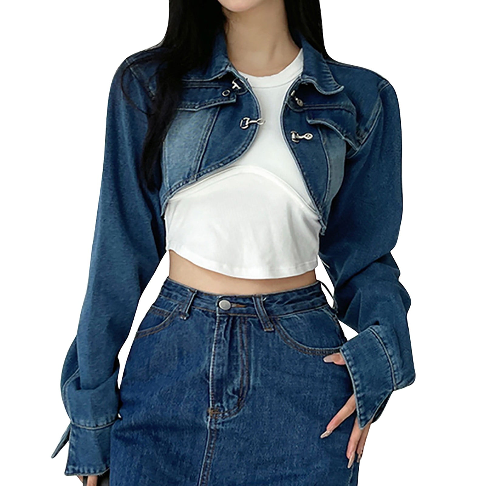 Buy FurryFlair Self Design Stone Women Denim Jacket (Dark Blue, Medium) at  Amazon.in
