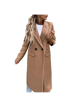 Qiaocaity Fall and Winter Fashion Long Trench Coat, Womens Fall Fashion  Business Attire Solid Color Long Sleeve Single Breasted Slimming Suit Coat  Cardigan Top, Black, M 