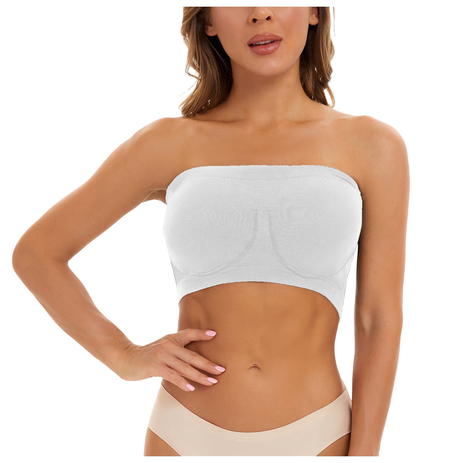  Womens Tube Crop Shapewear Tops Strapless Cute Sexy Cotton  Tops ASHGREY L
