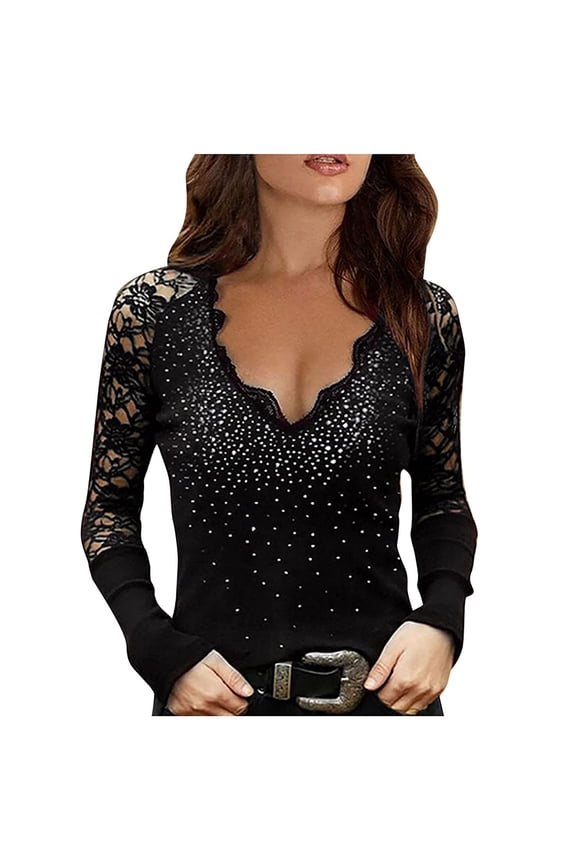 Long Sleeve Comfort Tops Tops Women O Tunic Printed Casual Neck Long Pullover Lace Sleeve Women's Blouse Pretty Blouses Women Milk Fiber Black Xxl
