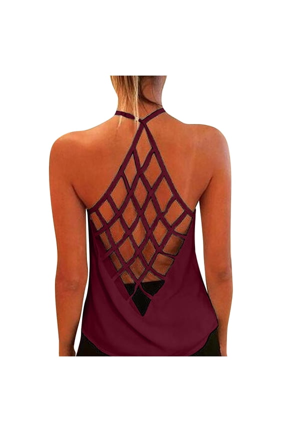 Long Sleeve Shirt Women Crop Top Solid Summer Printed Strap Backless Color Women's Sleeveless Tank Fashion Women's Blouse Compression Cropped Top Polyester S