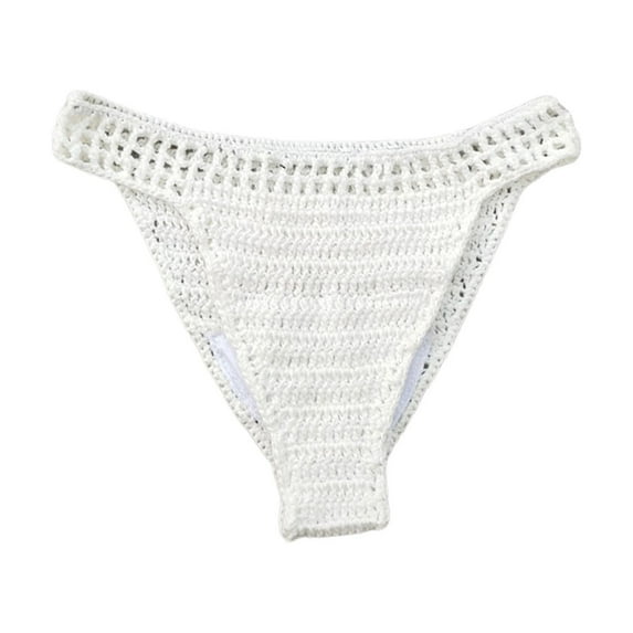 JDEFEG Long Swim Pants for Men Ladies Summer Handmade Crochet Bikini Shorts Solid Color Belt Lined Knitted Swim Trunks Swimwear Women Shorts White Size M