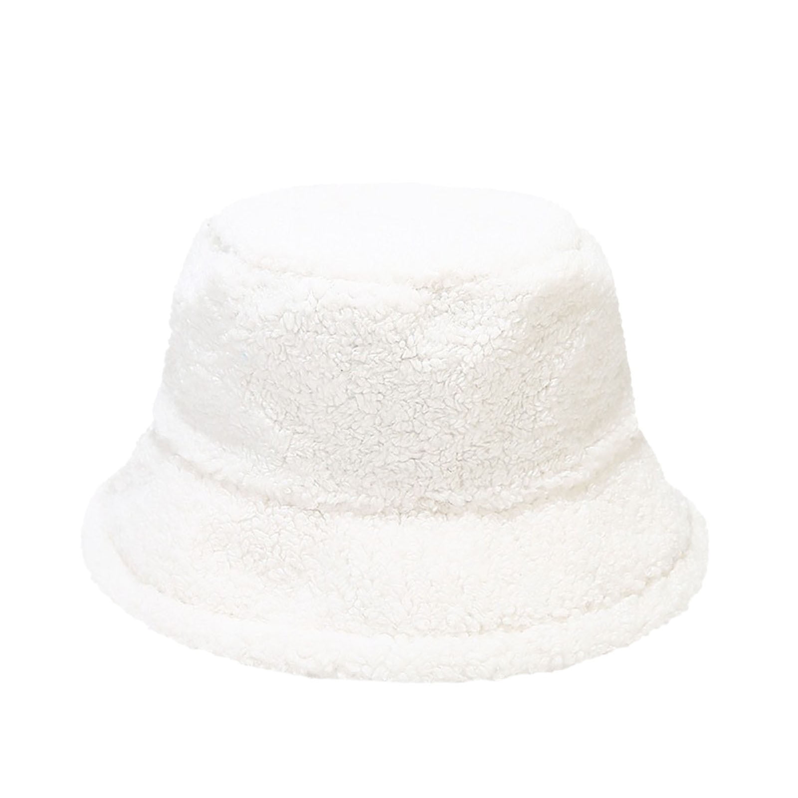 JDEFEG Men\'s Cool Bucket Hat Winter Fluffy Cow Print Bucket Hats Women  Outdoor Warm Sun Hat Soft Velvet Fisherman Cap Lady Panama Female Berry Hat  White
