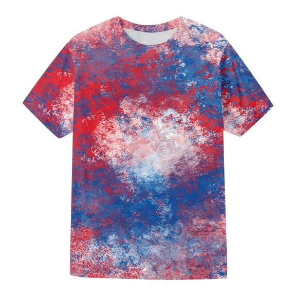 JDEFEG Men's Shirts Big and Tall Men's Short Sleeve T Shirt Summer Casual Independence Day Prints Tops Workout Tee Tops Men's Crewneck Undershirt Blue Size Xxl
