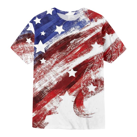JDEFEG Men's Shirts Big and Tall Men's Short Sleeve T Shirt Summer Casual Independence Day Prints Tops Workout Tee Tops Men's Crewneck Undershirt Red Size Xxl