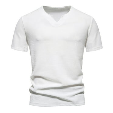 JDEFEG Men's Shirts Big and Tall Mens Summer Solid Color V Neck Short Sleeved T Shirt Running Gym Workout Tee Tops Work Shirts White Size S