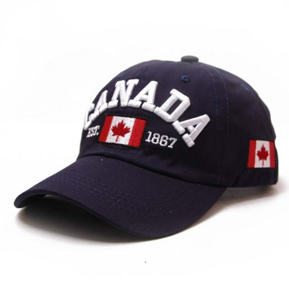 JDEFEG Mens Baseball Caps Vintage Visor Hat Adjustable Brim High Top End Retro Baseball Cap Canada Baseball Cap Canada Day Embroidered Maple Leaf Flag Hat Navy