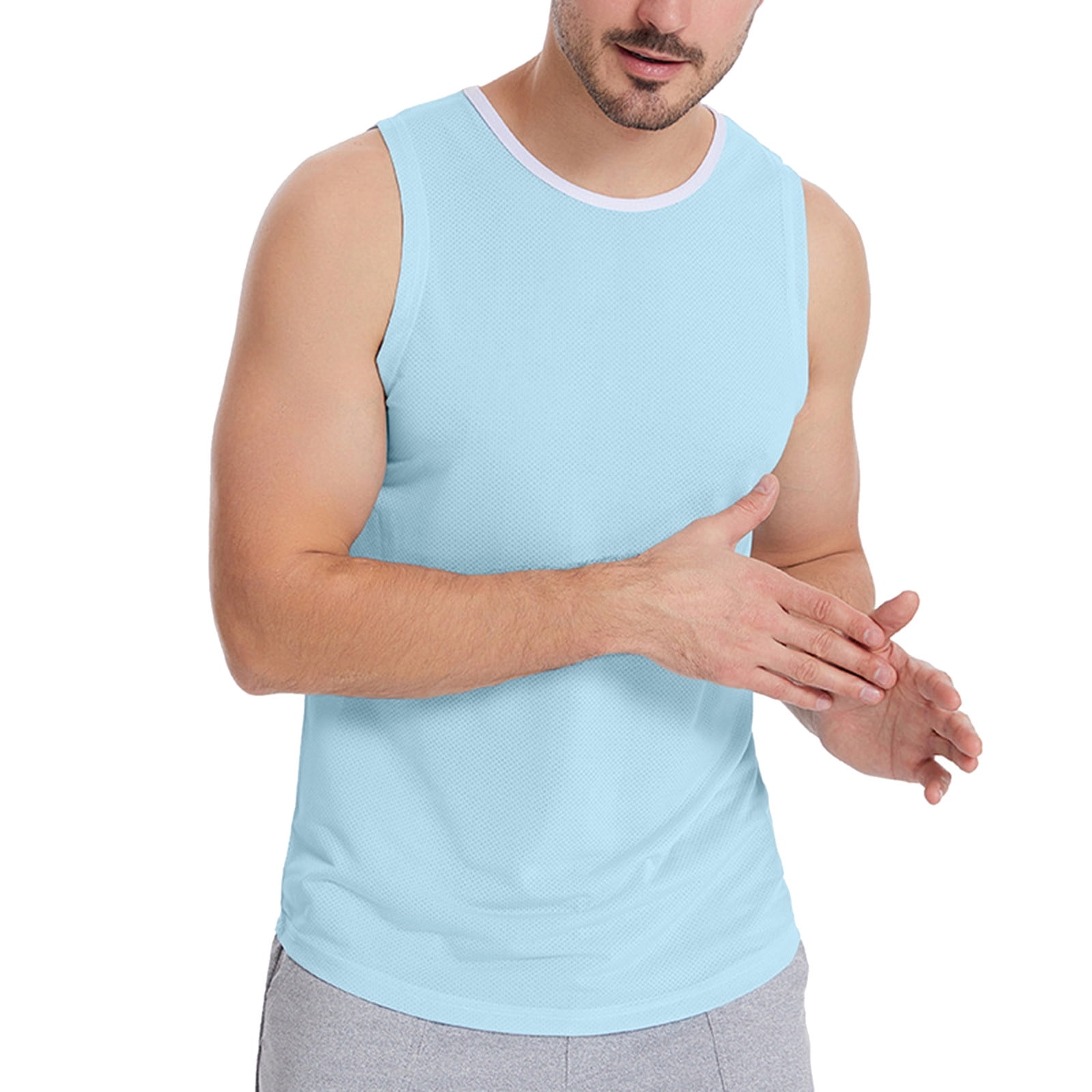 Buy Men Solid Gym Tank Tops Sleeveless Sport Vest (X Large, Blue