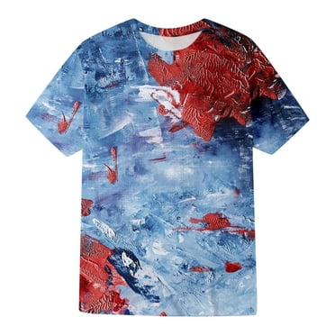 JDEFEG Mens Tops Shirts Lightweight Men's Short Sleeve T Shirt Summer Casual Independence Day Prints Tops Workout Tee Tops Men's Crewneck Undershirt Sky Blue Size Xl