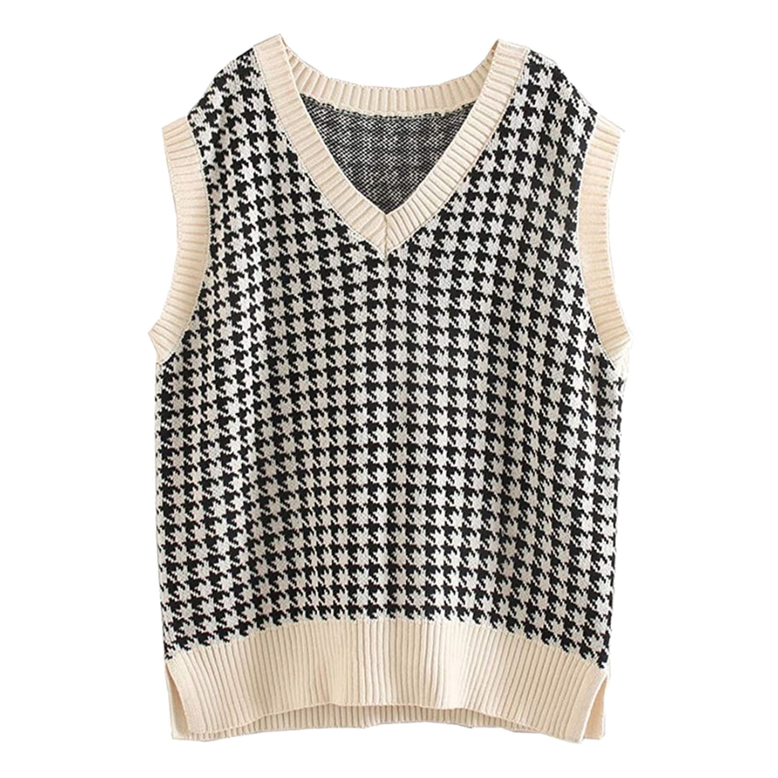 JDEFEG Mens Vintage Sweater Vest Women Casual Print Sleeveless V Neck