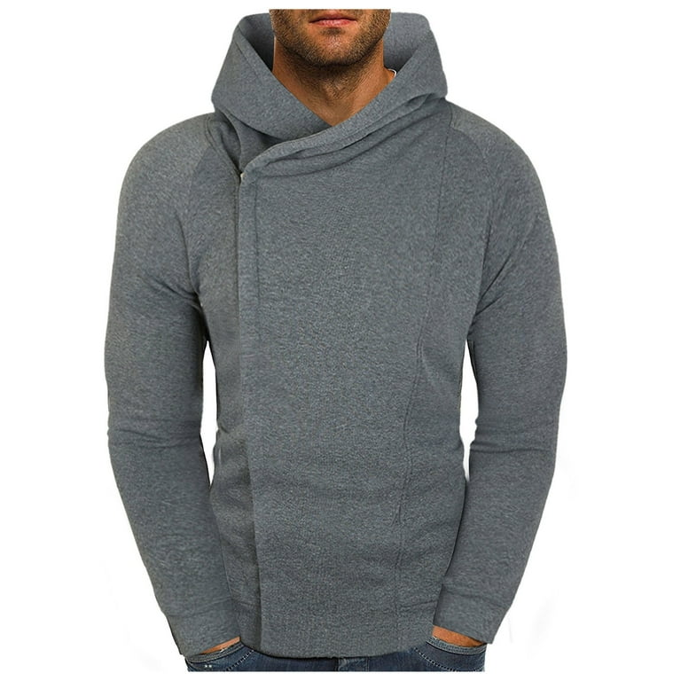 JDEFEG Mens Zip Up Men s Autumn and Winter Sports Sweatshirt and Leisure Thickened Cotton Stitching Contrast Sweaters Hoodie Memory Foam Slip 35 Cotton 65 Polyester Grey L Walmart