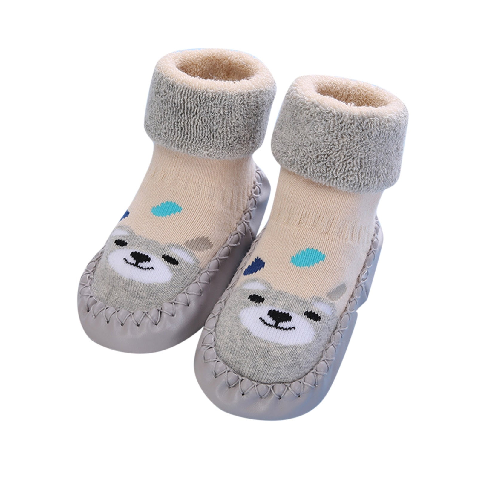JDEFEG Name Brand Baby Boy Shoes Autumn and Winter Cute Children Toddler Shoes Blat Bottom Non Slip Socks Shoes Warm and Comfortable Cartoon Bear Squirrel Pattern Shoes for Babies Boy Cotton Grey