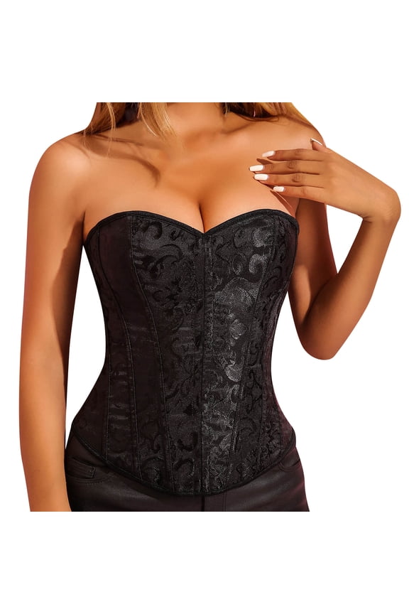 Neoprene Waist Trainer for Women Women Bustier Corset Top Zipper Eyelet Lace Up Floral Print Push Up Crop Tops Vintage Tank Top Party Clubwear Bodice Firm Support Bodysuit Black L