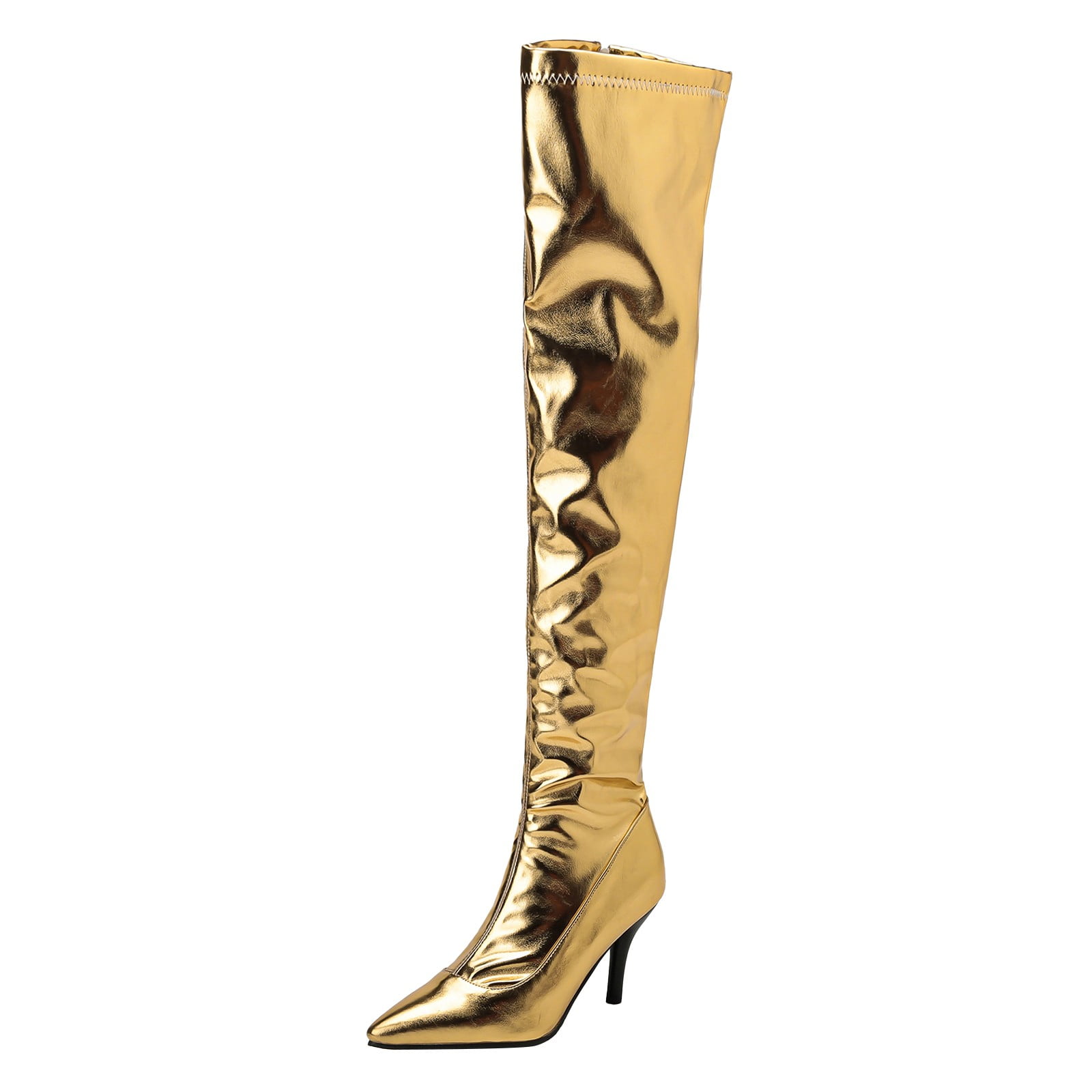 JDEFEG Nightclub Fashion High Heel Boots for Women Metal Style