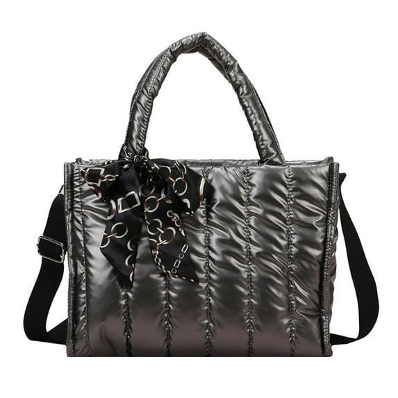 JDEFEG Nylon Shoulder Bag Tote Bag for Women Waterproof Nylon Tote Handbag Large Shoulder Bag with Zip for School Travel Shopping Daily Use Silver One Size