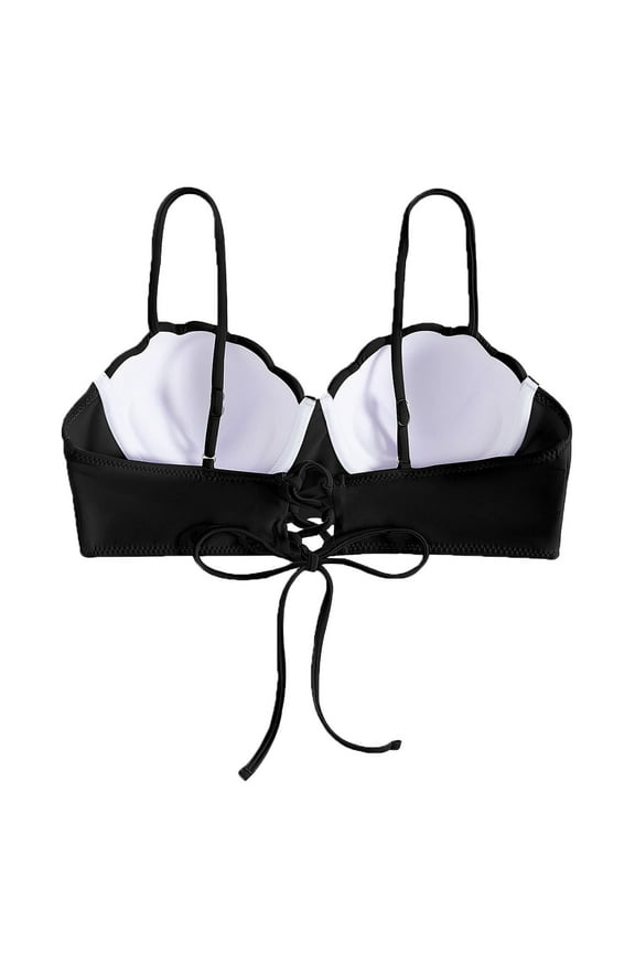 One Pi3Ce Swimsuit Strappy Seashell Bikini Top Swim Tops Push Up Bathing Suit Tops for Women with Underwire Swimsuit Tops Swimsuit Shorts Set Polyester Black S