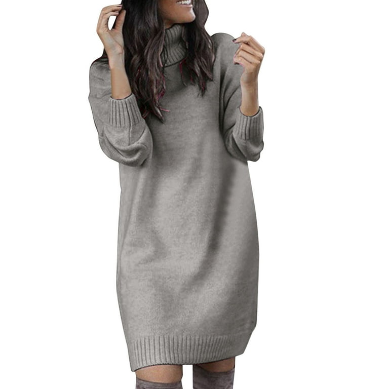 Jdefeg Oversized Sweater Dress Women s Autumn and Winter Long High Collar Top Sweater Club Sweater Dresses for Women Sweaters for Women Polyester Grey