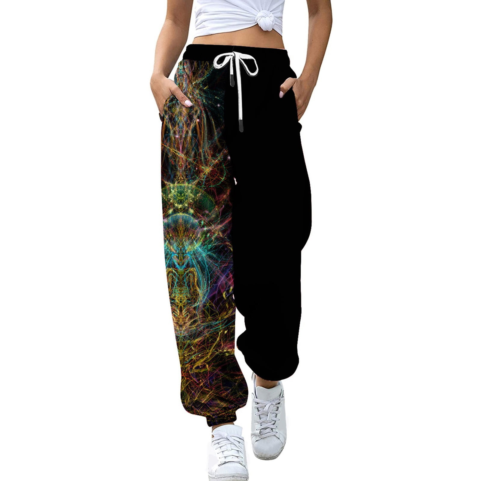 Cindysus Womens Cinch Bottom Sweatpants High Waisted Athletic Workout  Joggers Lounge Pants Activewear with Pockets White XL