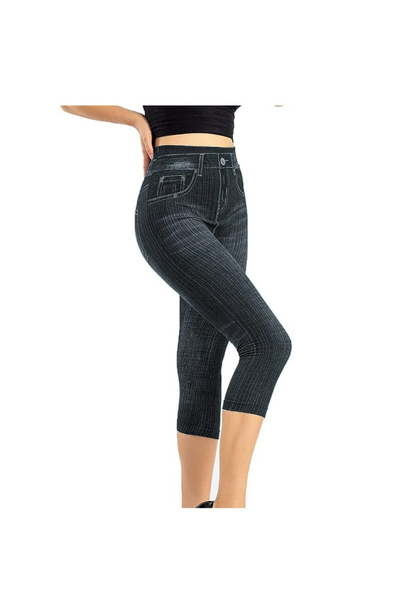 Pants for Women Shorts Womens Elastic Waist Leggings Leggings High Capris Women's Jeans Imitation Pants Juniors Leggings Set Women's Pants Polyester Black L