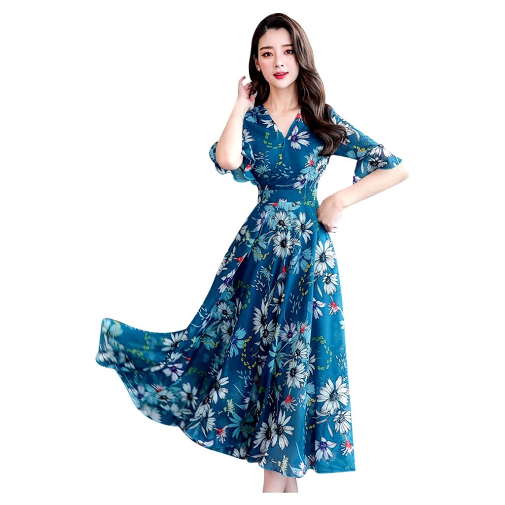 JDEFEG Petite Dresses for Women Casual Long Sleeve Casual Short A-Line  Sleeve Floral Slim Print Dress V-Neck Women Long Fashion Women's Dress  Color Dresses for Women Polyester Blue Xxxl - Walmart.com