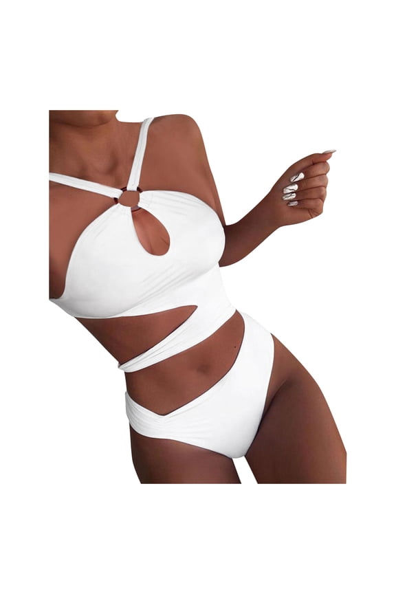 Plus Size Leopard Swimsuit Beachwear Push-Up Padded Bra Bikini Set Swimsuit Women Swimwear Swimwears Set Bikini Swimsuit for Teen Girls 12-14 Halter Polyester White M