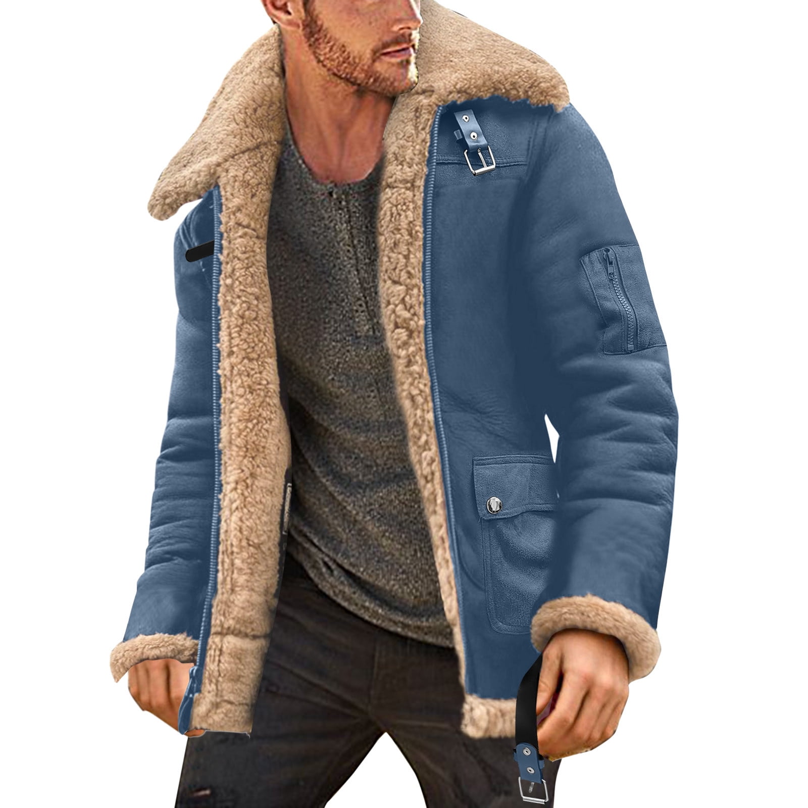 JDEFEG Sandstone Traditional Coat Men Plus Size Winter Coat Lapel