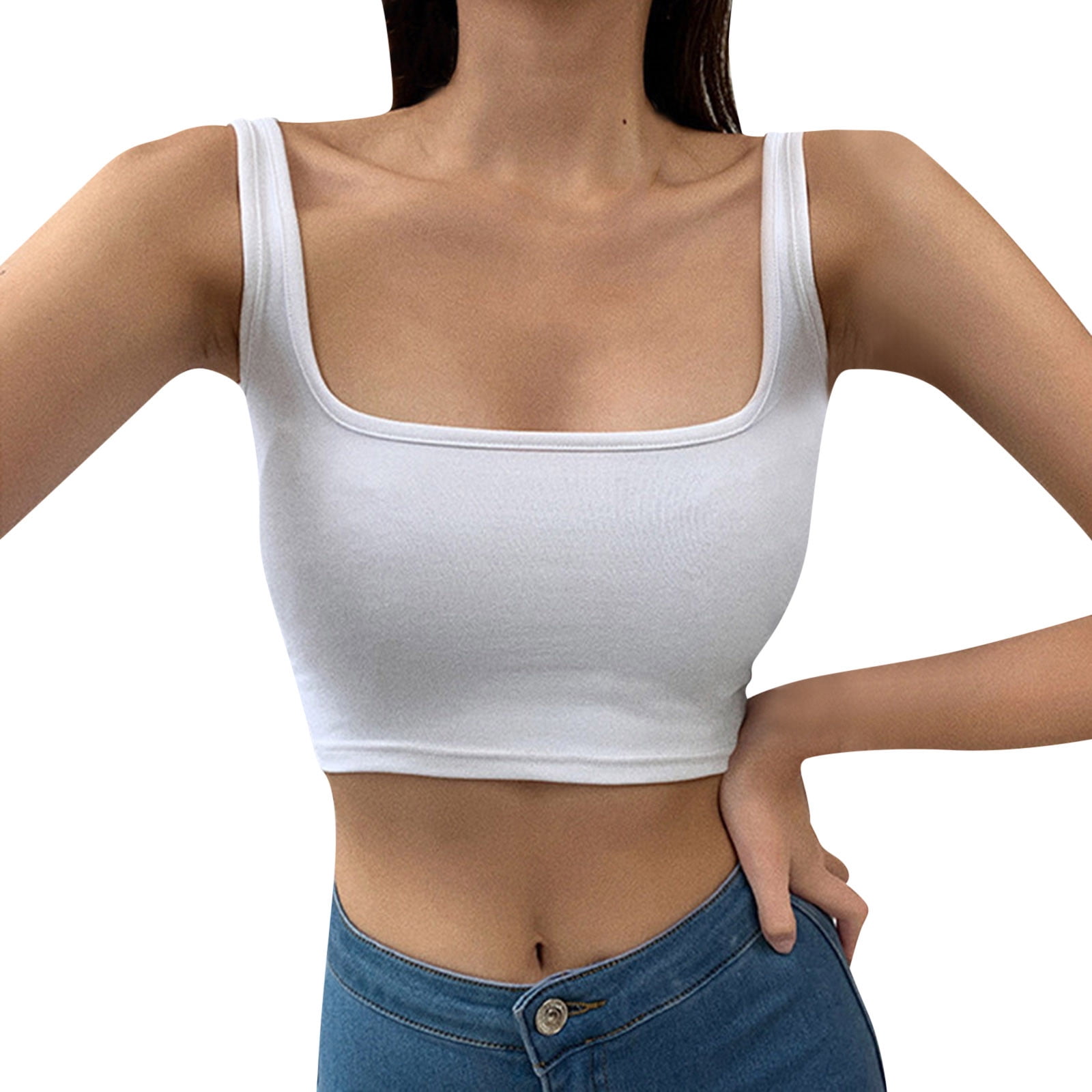 White Satin Scoop Neck Crop Top, Tops