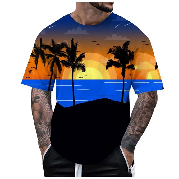 JDEFEG Shirts for Men Relaxed Fit Male's Short Sleeved Independence Day Flag Print T Shirt Running Gym Workout Tee Tops Work Shirts Black Size Xl