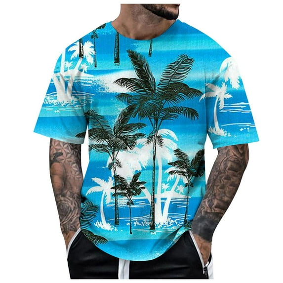 JDEFEG Shirts for Men Relaxed Fit Male's Short Sleeved Independence Day Flag Print T Shirt Running Gym Workout Tee Tops Work Shirts Blue Size L